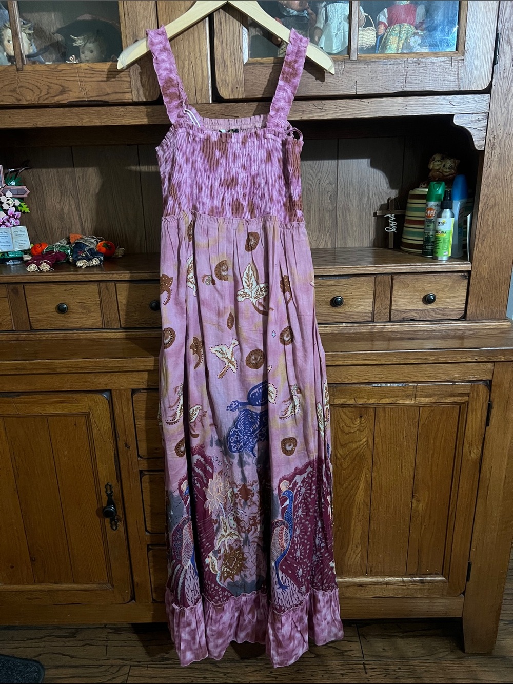 Pink Boho Floral Maxi Dress with Smocked Bodice